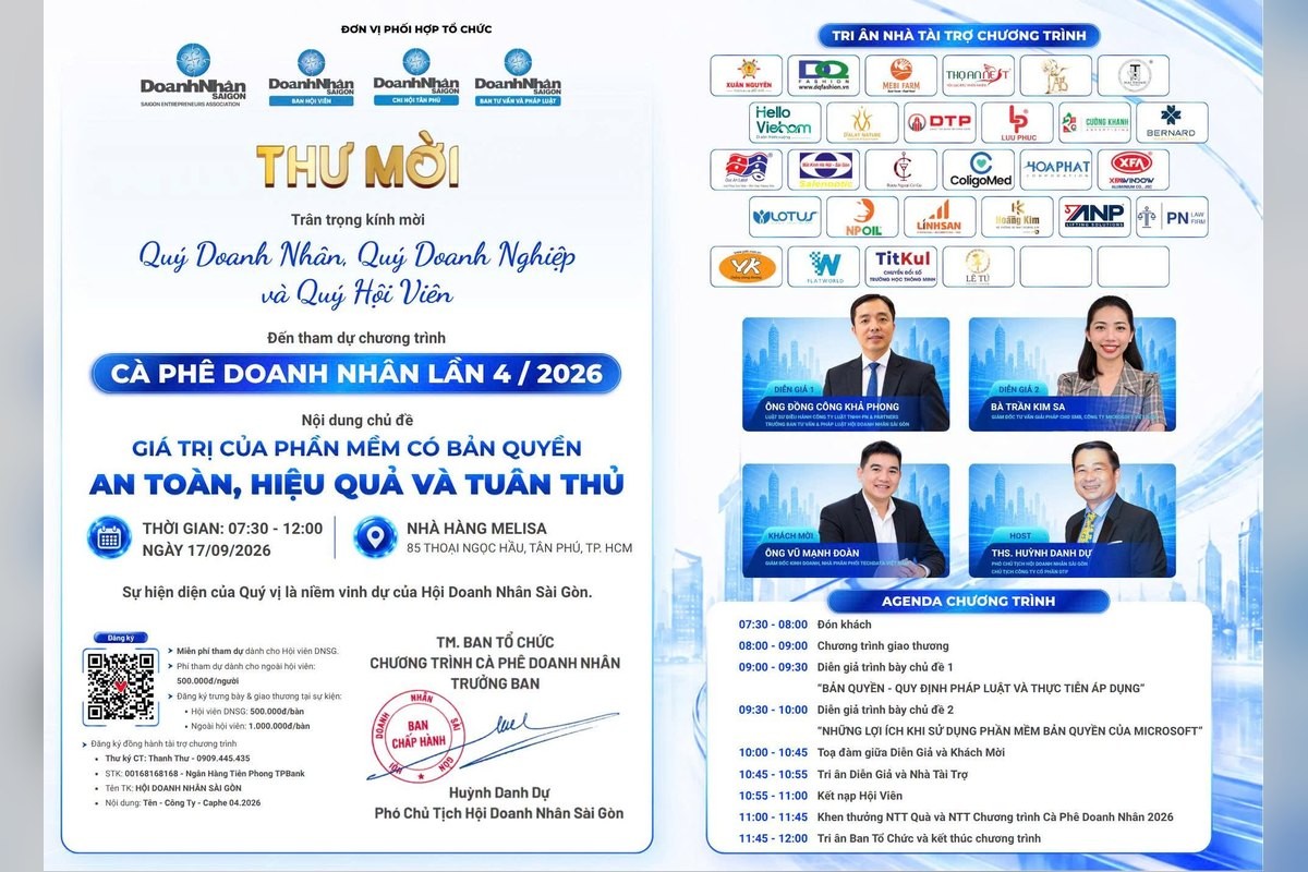 Cà Phê Doanh Nhân Lần 4/2026: Giá Trị Của Phần Mềm Có Bản Quyền Cà Phê Doanh Nhân Lần 4/2026: Giá Trị Của Phần Mềm Có Bản Quyền